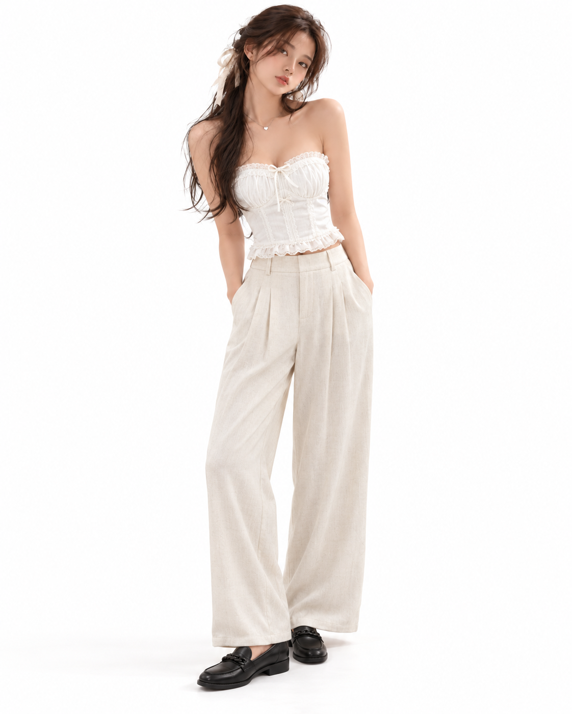 Umgee High Waist Linen Blend Wide Leg Trousers