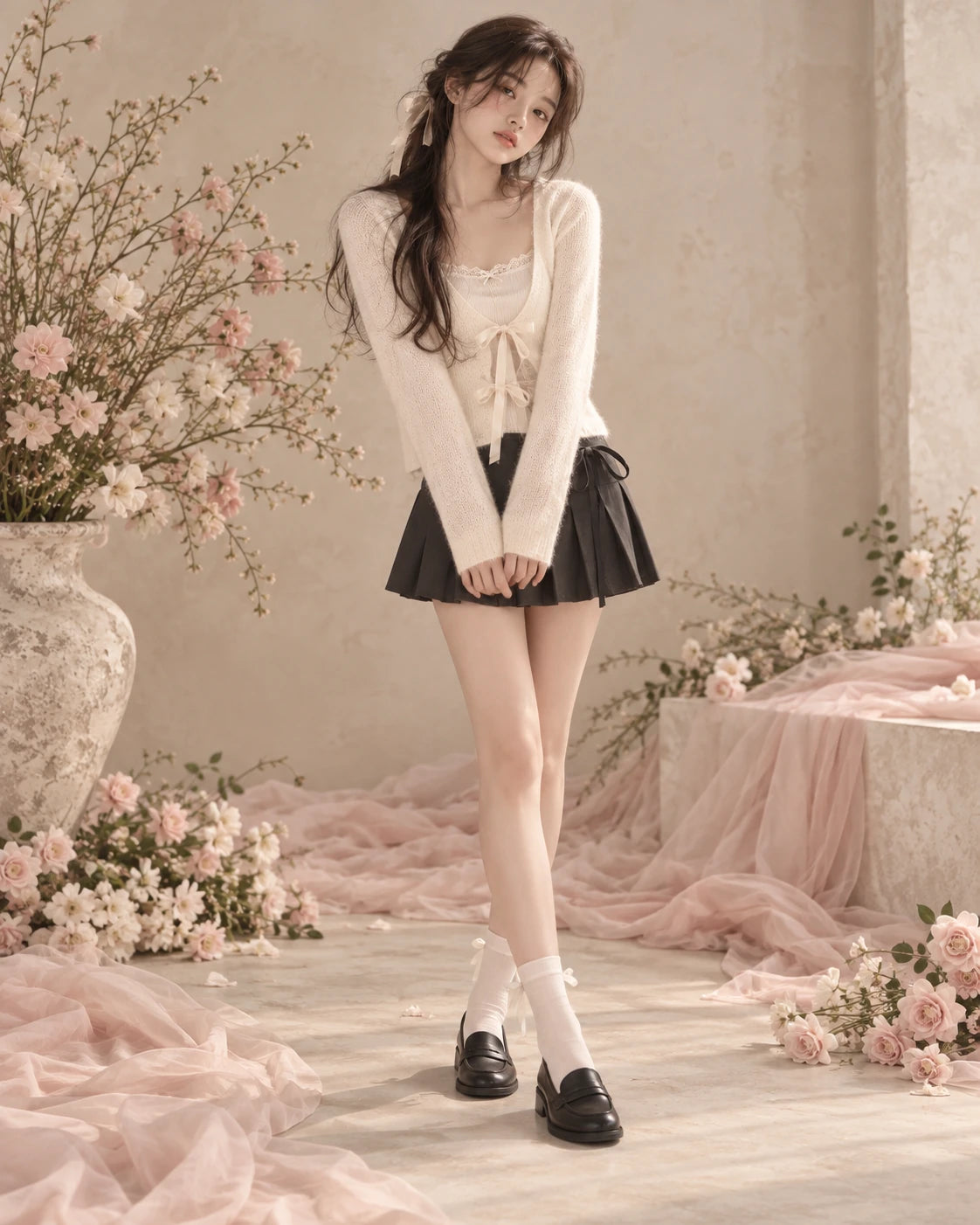 AI styling inspiration — Seoul Campus, Studio edit. Not an exact product photograph; refer to supplier images for garment, sock and shoe details.